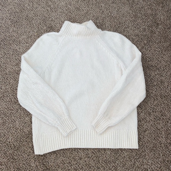 LOFT Cream Ribbed Velour Turtleneck Sweater Small - Picture 1 of 5